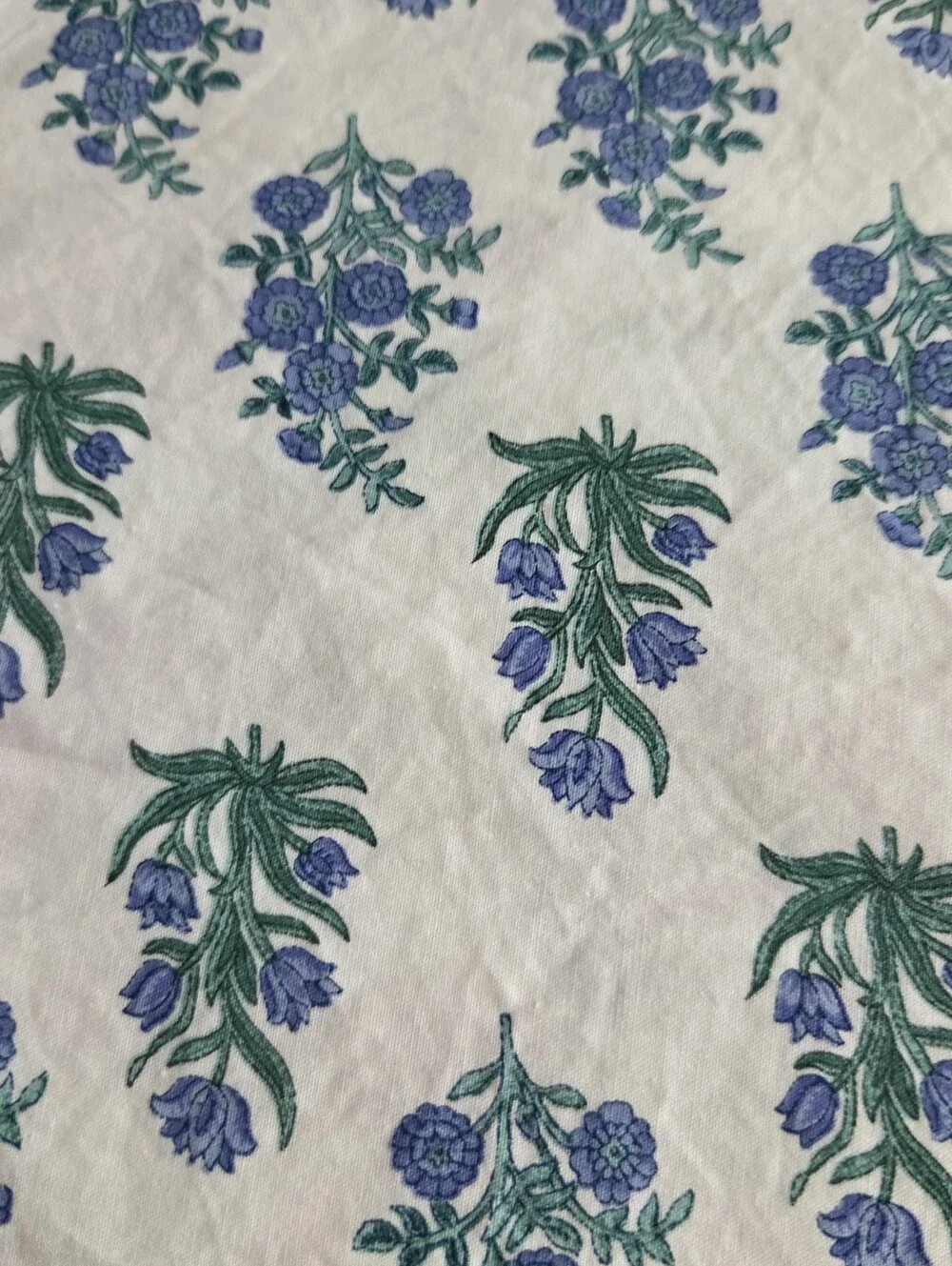 Roller Rabbit Pottery Barn Floral Blue and Green Cotton Flat Sheet